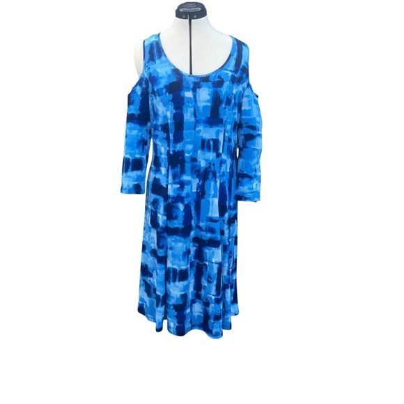 Susan Graver Blue Cold Shoulder Midi Dress - Picture 2 of 10